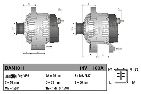 Denso DAN1011 Alternator - 4