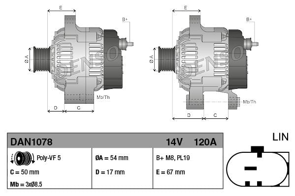 Denso DAN1078 Alternator - 3