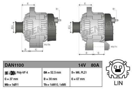 Denso DAN1100 Alternator - 3
