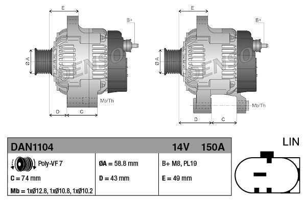Denso DAN1104 Alternator - 3