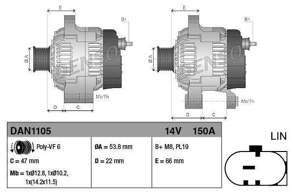 Denso DAN1105 Alternator - 3