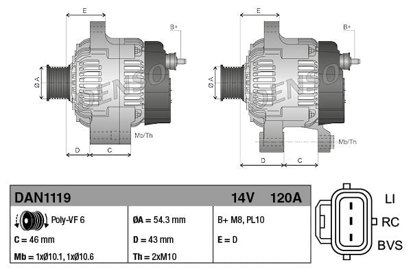 Denso DAN1119 Alternator - 3