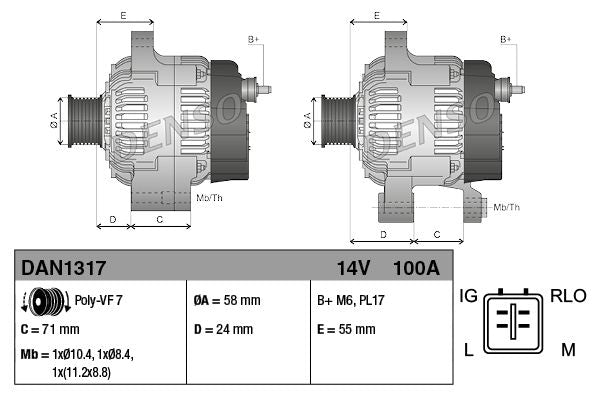 Denso DAN1317 Alternator - 3