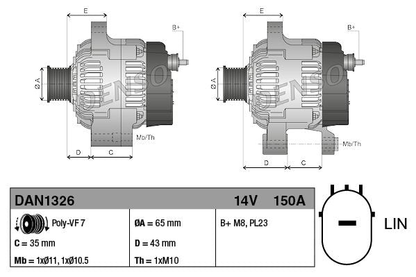 Denso DAN1326 Alternator - 3