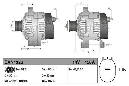 Denso DAN1326 Alternator - 3