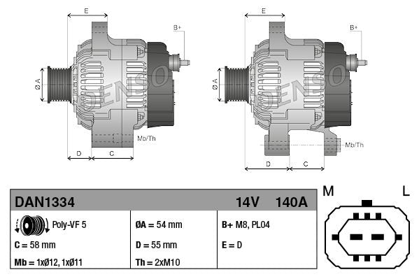 Denso DAN1334 Alternator - 3