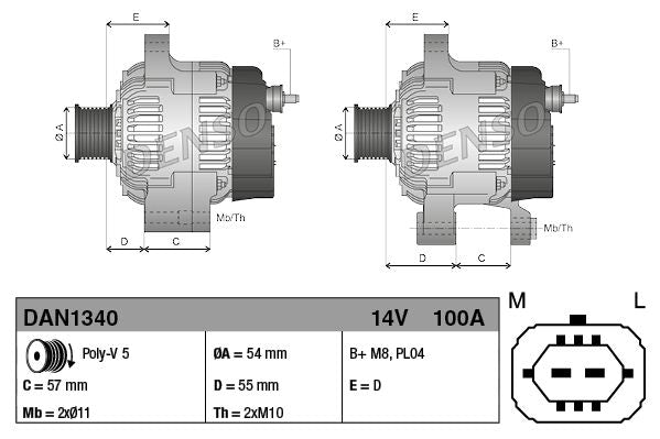 Denso DAN1340 Alternator - 3