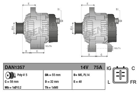 Denso DAN1357 Alternator - 3