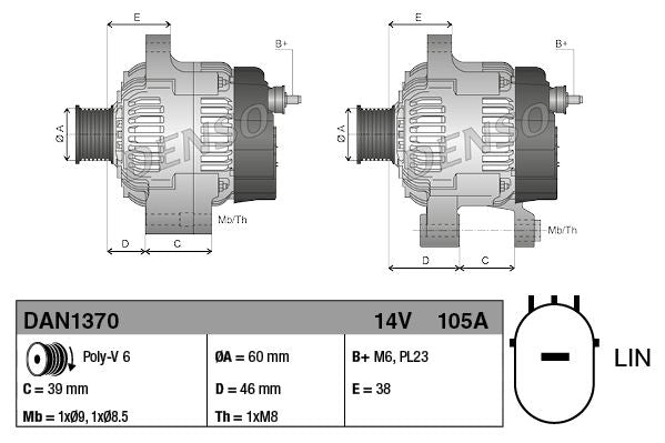 Denso DAN1370 Alternator - 3