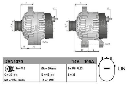 Denso DAN1370 Alternator - 3