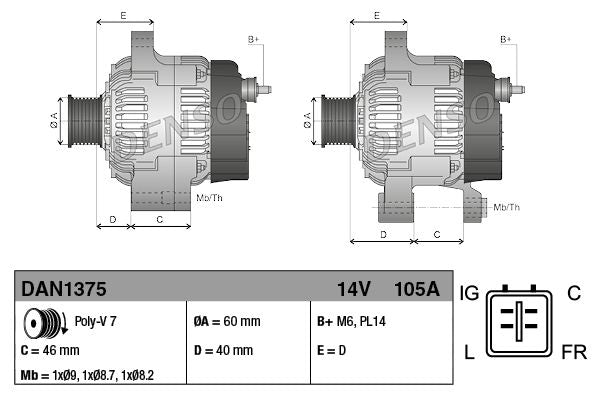 Denso DAN1375 Alternator - 3