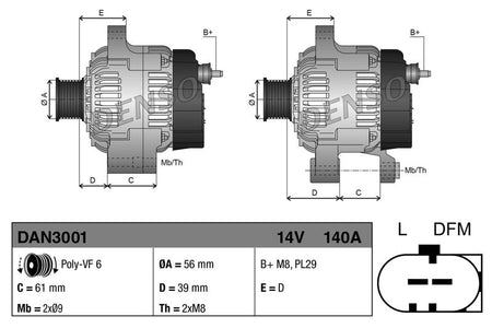 Denso DAN3001 Alternator - 3