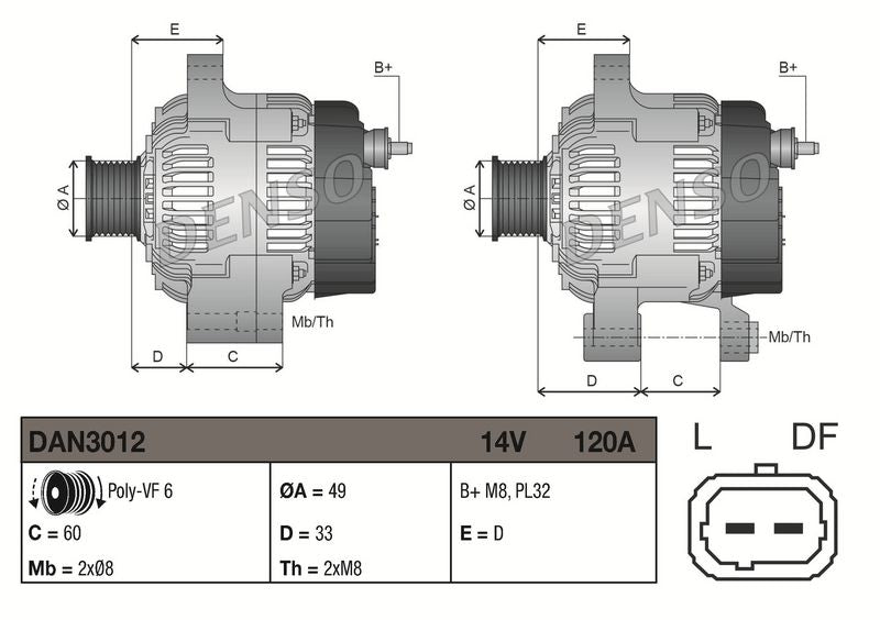 Denso DAN3012 Alternator - 3