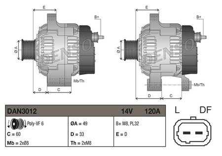 Denso DAN3012 Alternator - 3