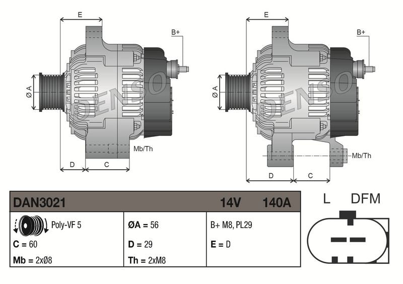 Denso DAN3021 Alternator - 3