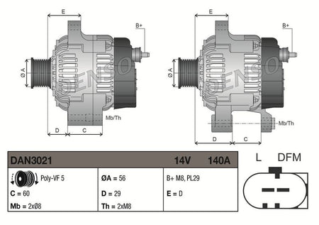 Denso DAN3021 Alternator - 3