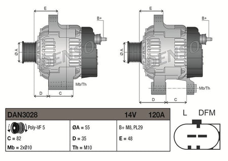 Denso DAN3028 Alternator - 3