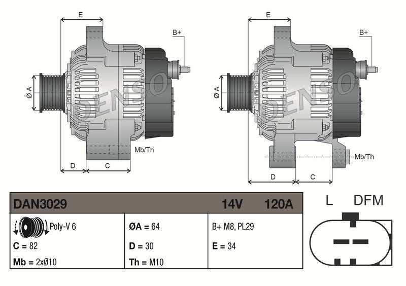 Denso DAN3029 Alternator - 3