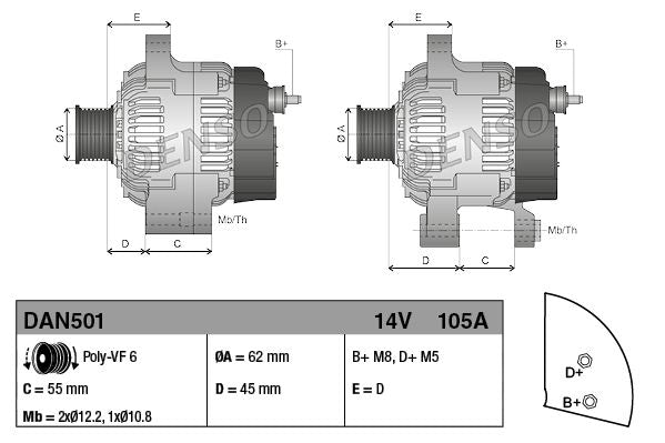 Denso DAN501 Alternator - 3