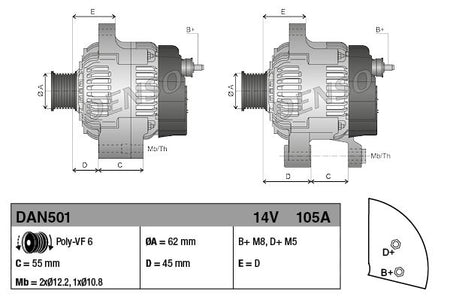 Denso DAN501 Alternator - 3