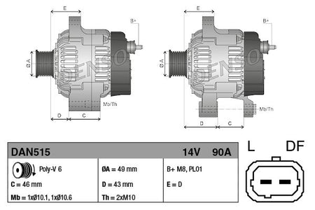 Denso DAN515 Alternator - 3