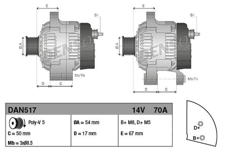 Denso DAN517 Alternator - 3
