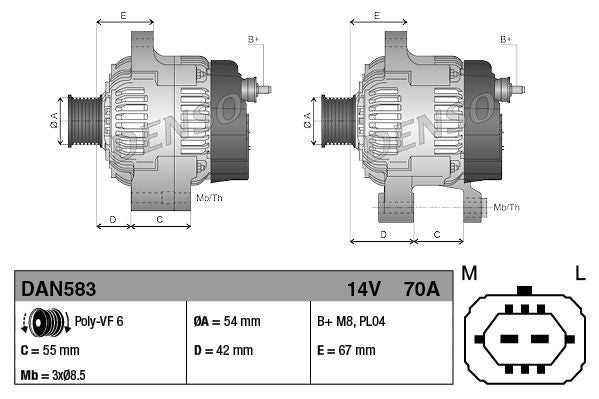 Denso DAN583 Alternator - 4