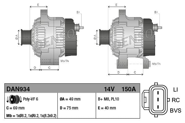Denso DAN934 Alternator - 3