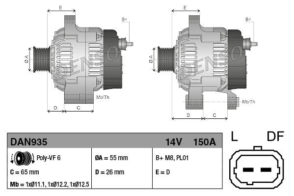 Denso DAN935 Alternator - 3