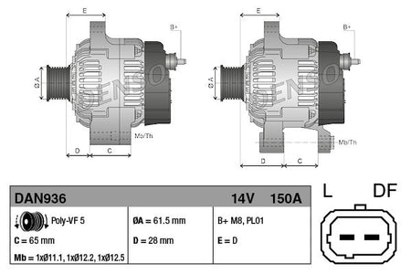 Denso DAN936 Alternator - 3