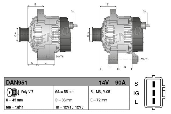 Denso DAN951 Alternator - 3