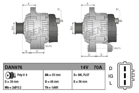 Denso DAN976 Alternator - 3