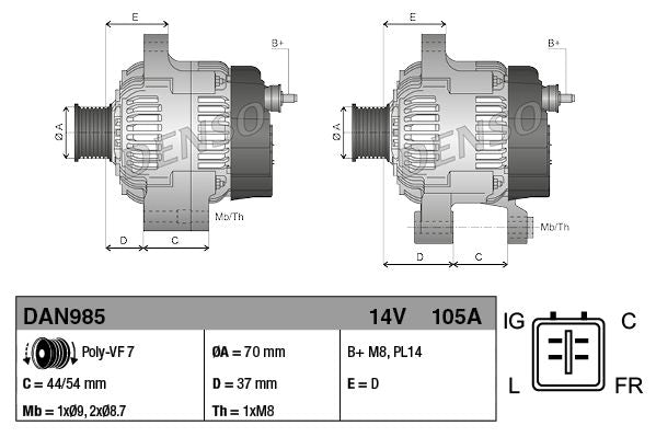 Denso DAN985 Alternator - 3