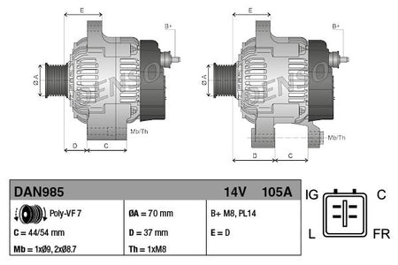 Denso DAN985 Alternator - 3