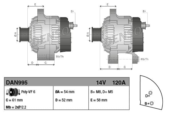 Denso DAN995 Alternator - 3