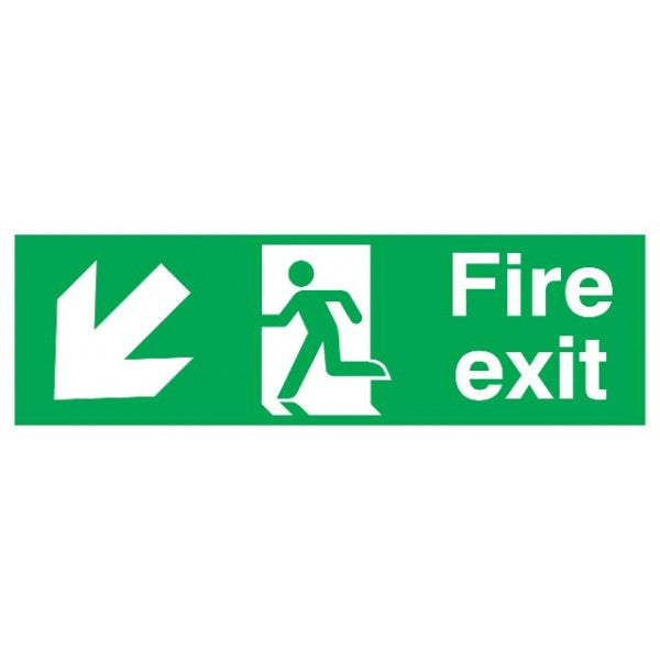 Fire Exit Arrow Down Left - Rigid Polypropylene - 150mm x 450mm