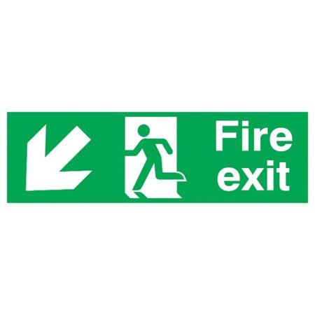 Fire Exit Arrow Down Left - Rigid Polypropylene - 150mm x 450mm