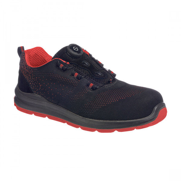 FT08 - Portwest Compositelite Wire Lace Safety Trainer Knit S1P - Black/Red - Size 6