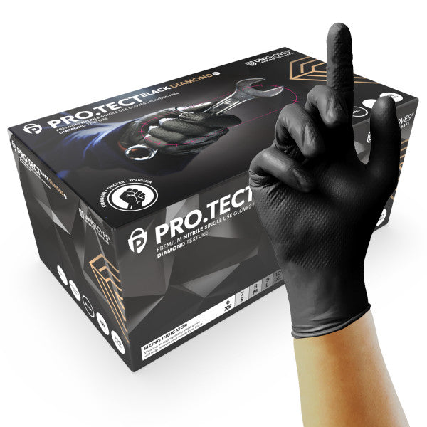 Unicare Black Heavy Duty Diamond Grip Nitrile Gloves - Medium