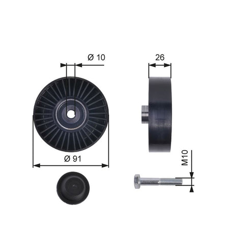 Gates T36001 Deflection/Guide Pulley, V-ribbed belt - 1