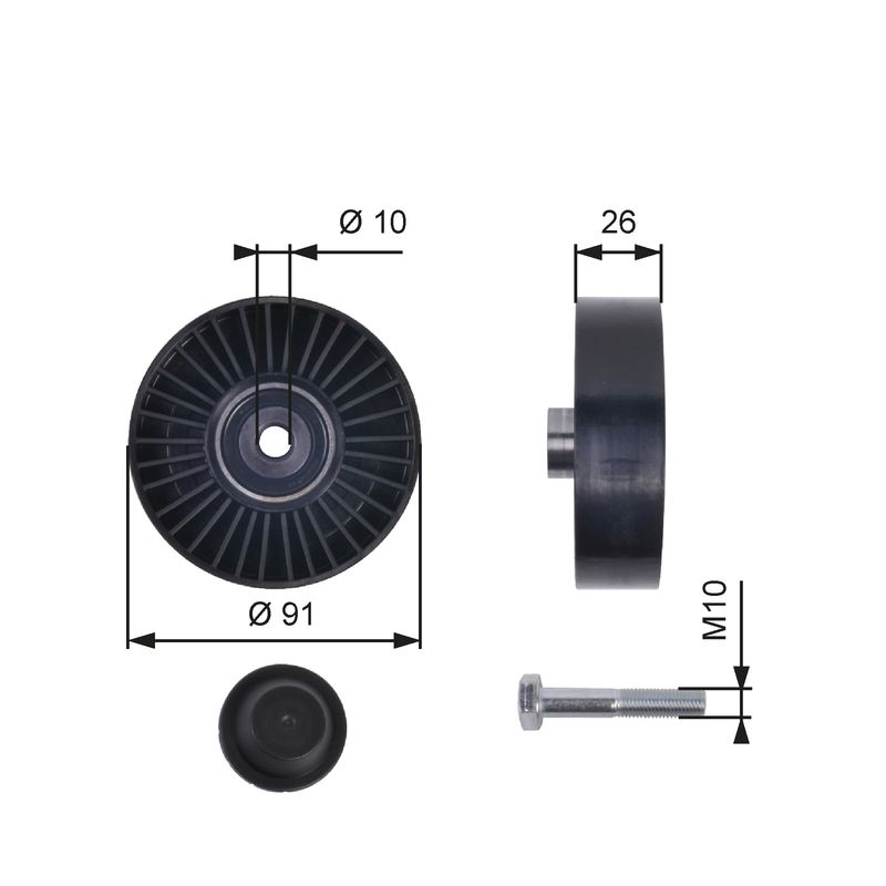 Gates T36001 Deflection/Guide Pulley, V-ribbed belt - 1