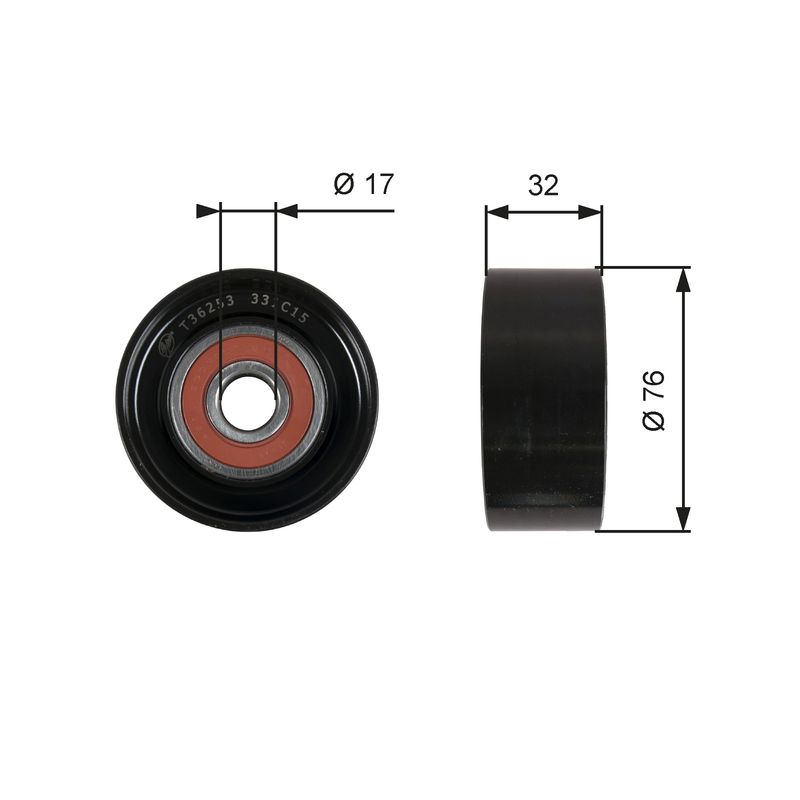 Gates T36253 Deflection/Guide Pulley, V-ribbed belt - 1