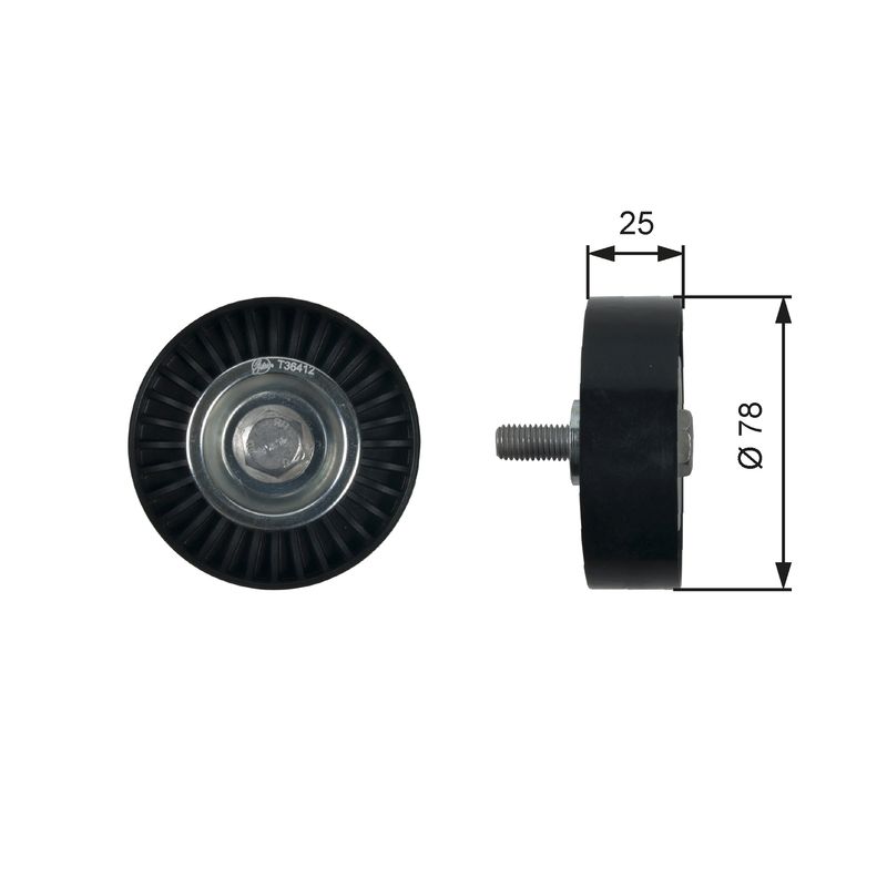 Gates T36412 Deflection/Guide Pulley, V-ribbed belt - 1