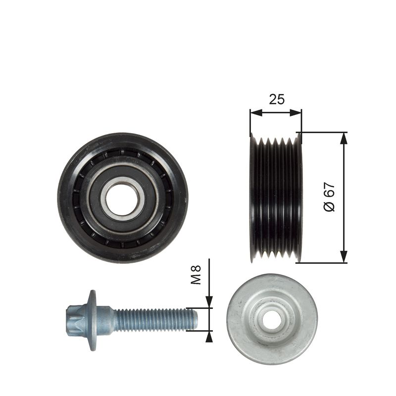 Gates T36619 Deflection/Guide Pulley, V-ribbed belt - 1