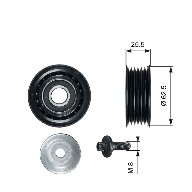 Gates T36736 Deflection/Guide Pulley, V-ribbed belt - 1