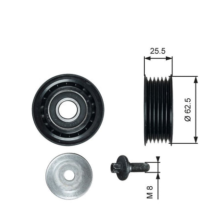 Gates T36736 Deflection/Guide Pulley, V-ribbed belt - 1