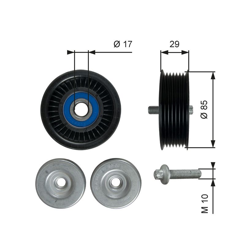 Gates T36765 Deflection/Guide Pulley, V-ribbed belt - 1