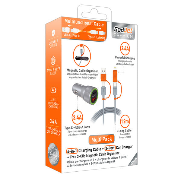 GadJet Multipack 4-in-1 Cable + 2-Port Car Charger