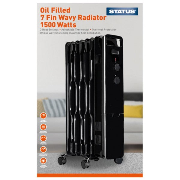 7 Fin Oil Filled Radiator - Black - 1500W