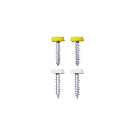 Number Plate Plastic Top Screws - White & Yellow - Pack Of 4